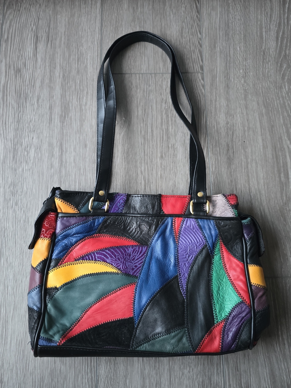 Hato Hasi Vintage Leather Patchwork Tote Bag Colorful Boho Shoulder Purse